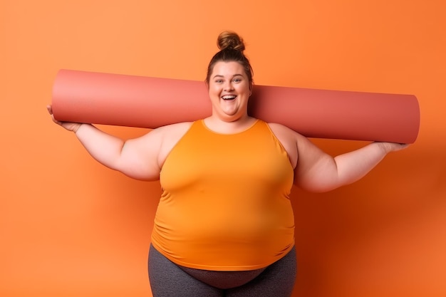 Happy overweight woman gym Generate Ai