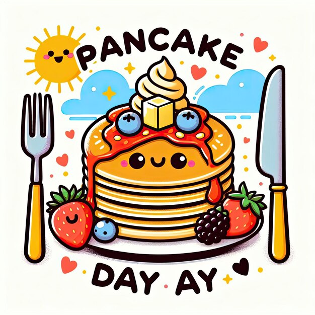 Photo happy pancake day pancake day background national pancake day cartoon vector illustration design template for poster banner flyer card post cover pancakes stack with berries or honey