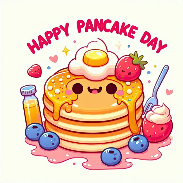 Photo happy pancake day pancake day background national pancake day cartoon vector illustration design template for poster banner flyer card post cover pancakes stack with berries or honey