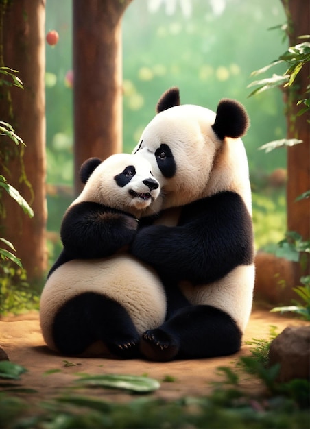 happy pandas cuddling cute critters by oliver jeffers unreal engine render