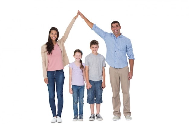 Happy parents joining hands above children