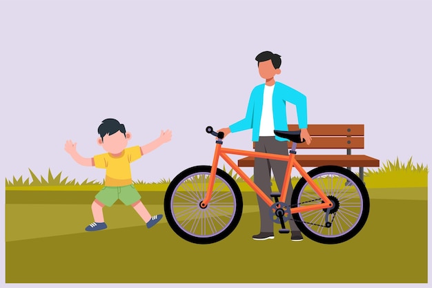 Photo happy parents with his child riding bike together leisure activities concept vector illustration