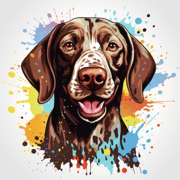 Photo happy paws playful and colorful german shorthaired pointer tshirt design on a white canvas