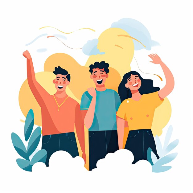 Happy people celebrating flat vector illustration