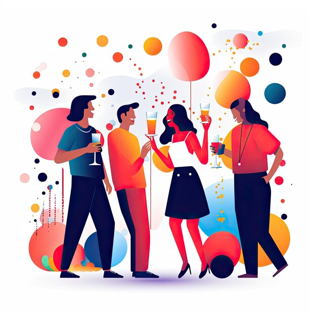 Photo happy people celebrating flat vector illustration