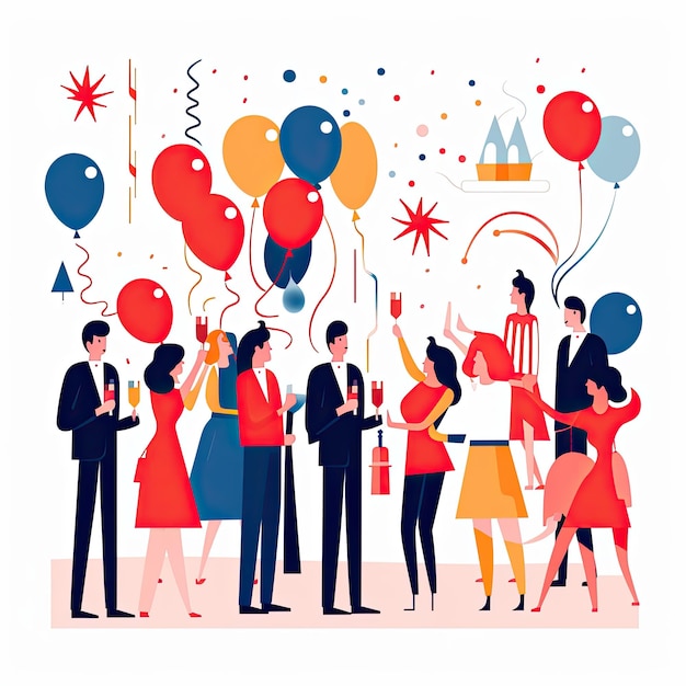 Photo happy people celebrating flat vector illustration