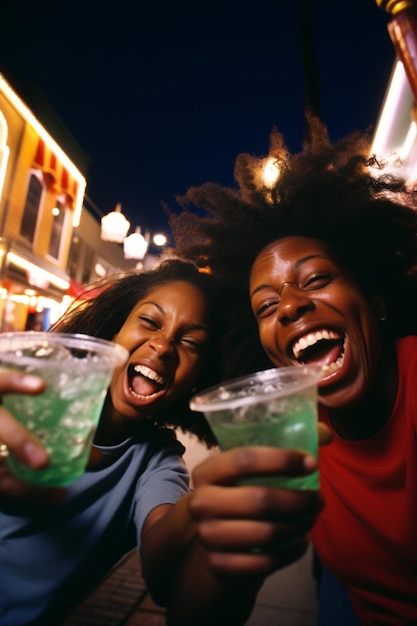 Photo happy people enjoying the nightlife with cocktails