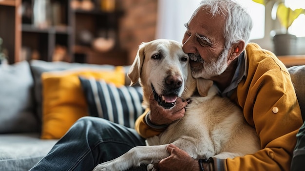 Photo happy people at home with favorite pet love and friendship pragma