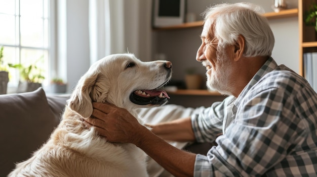 Photo happy people at home with favorite pet love and friendship pragma