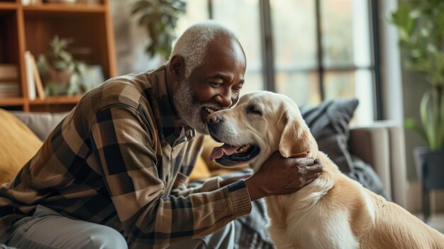 happy people at home with favorite pet love and friendship pragma