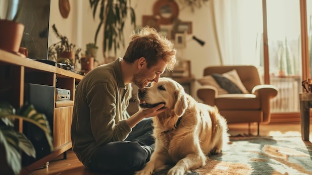 happy people at home with favorite pet love and friendship pragma