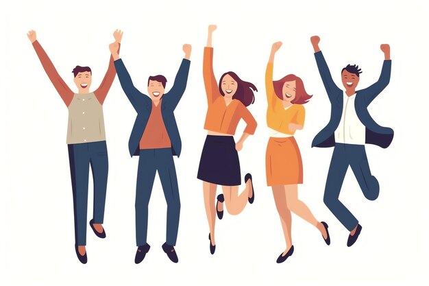 Happy people jumping and cheering celebrating victory Succeeding winning and happy in flat cartoon