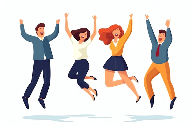 Happy people jumping and cheering celebrating victory Succeeding winning and happy in flat cartoon