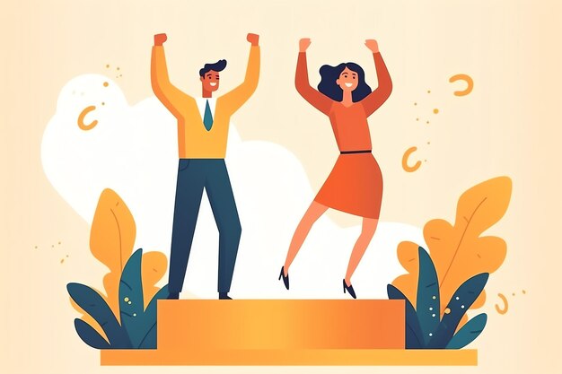 Happy people jumping and cheering celebrating victory Succeeding winning and happy in flat cartoon