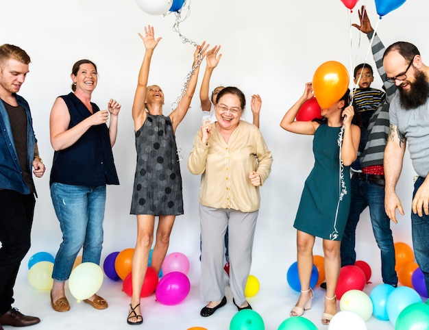 Happy people with balloons