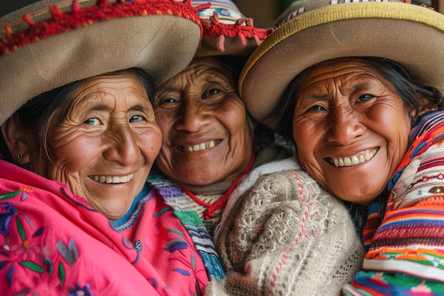 Photo happy peruvian mothers and daughters together for mothers day holiday celebration