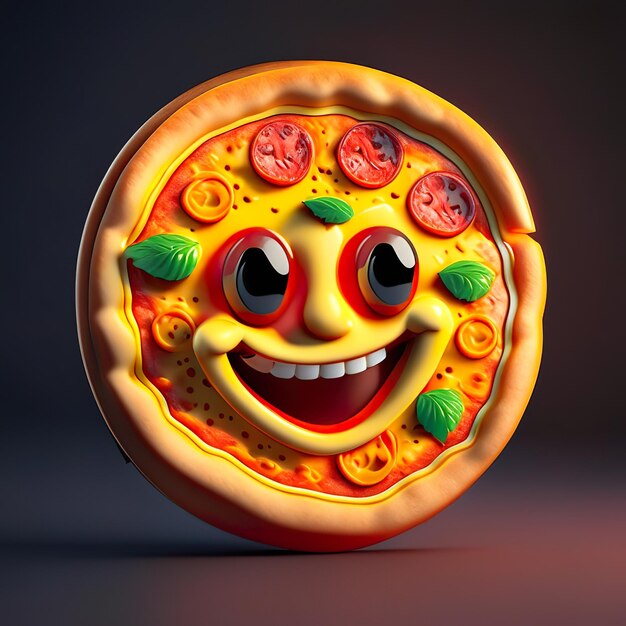 Photo happy pizza emoji logo character in 3d generative ai