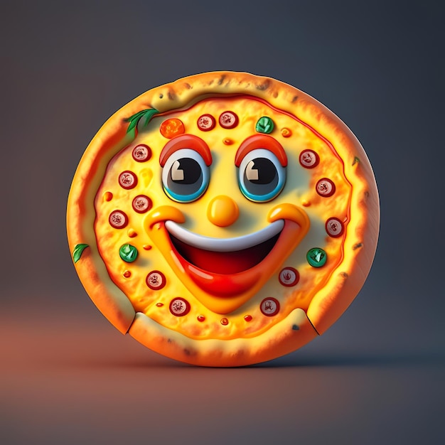 Photo happy pizza emoji logo character in 3d generative ai