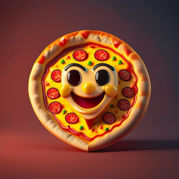 Happy pizza emoji logo character in 3d generative ai