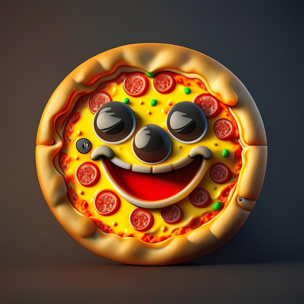 Photo happy pizza emoji logo character in 3d generative ai