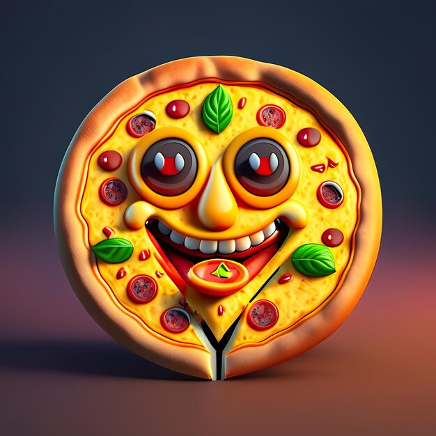 Happy pizza emoji logo character in 3d generative ai