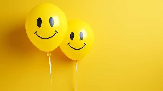 Happy positive family emotion concept with yellow balloons and smile