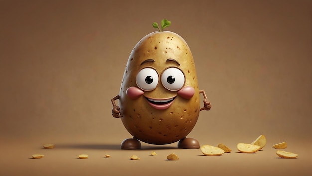 Happy potatoes on a beigebrown background 3d illustration