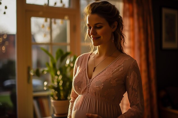 happy pregnant woman at home