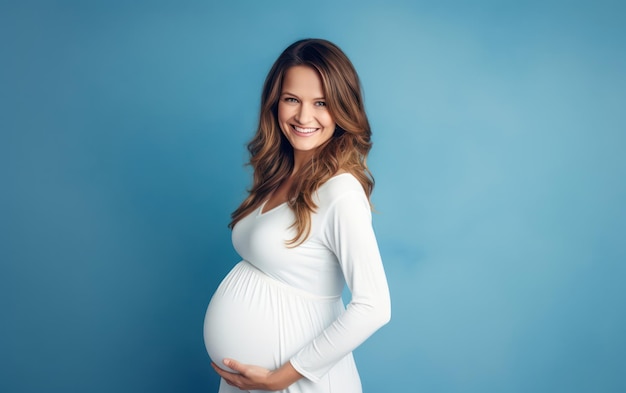 happy pregnant woman touching her belly