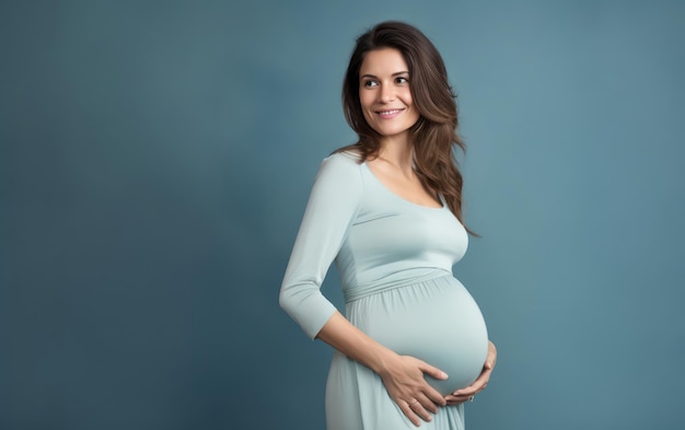 happy pregnant woman touching her belly