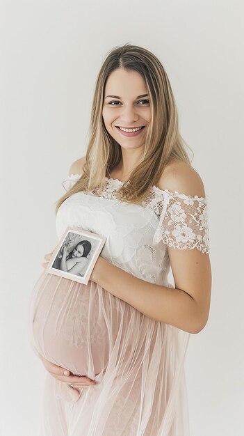 Photo happy pregnant woman with ultrasound