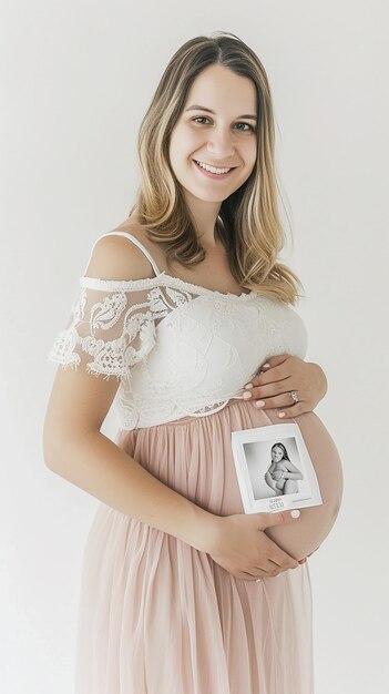 Photo happy pregnant woman with ultrasound