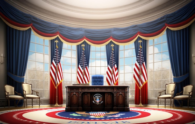 Foto happy president day l'ufficio esecutivo del presidente degli stati uniti nella casa bianca concept con la bandiera nazionale degli stati uniti