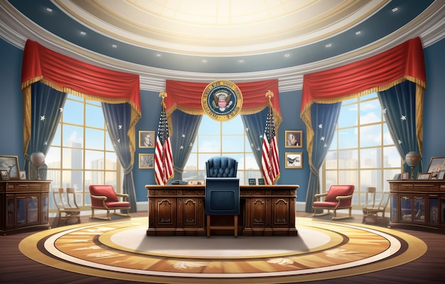 Foto happy president day l'ufficio esecutivo del presidente degli stati uniti nella casa bianca concept con la bandiera nazionale degli stati uniti