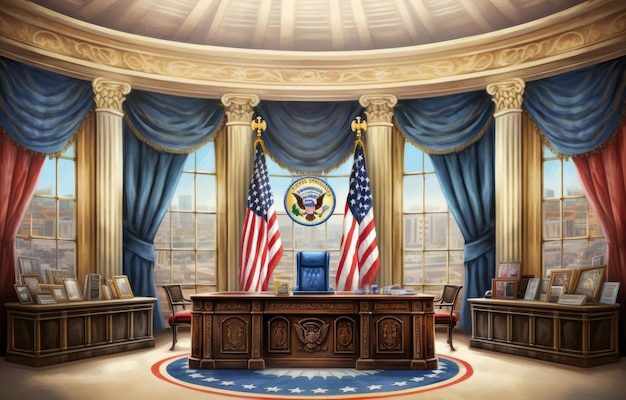 Happy President Day Executive office of the President of the United States in White House Concept with the US national Flag