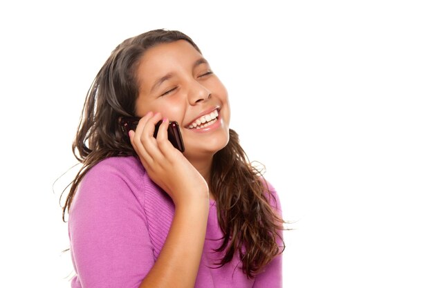 Happy Pretty Hispanic Girl On Cell Phone