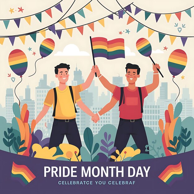 Photo happy pride month day social media post template flat cartoon background vector illustration