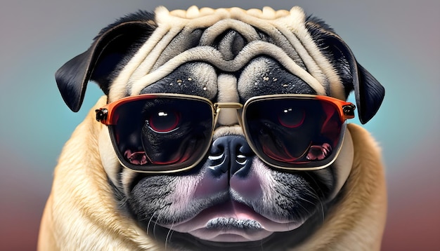 Happy pug dog with glasses