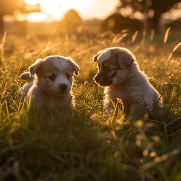 Happy puppies playing together