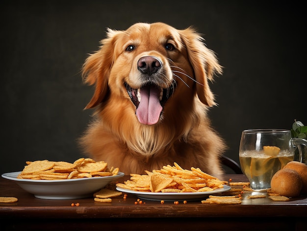 happy puppy dog eating his healthy and organic food advertising image neutral home background