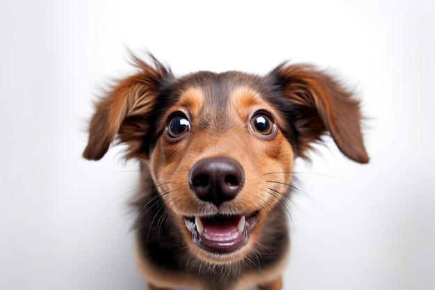 Happy puppy dog smiling on isolated background Generative AI