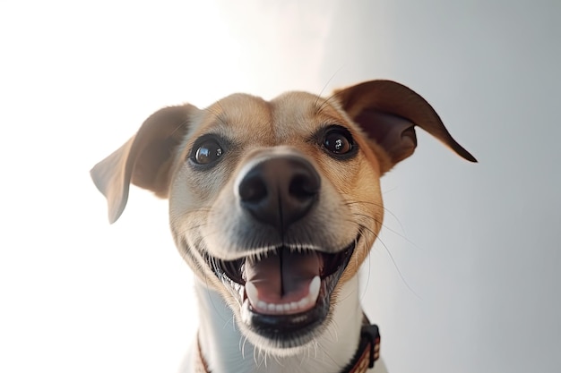 孤立した背景に笑顔を浮かべる幸せな子犬 生成人工知能