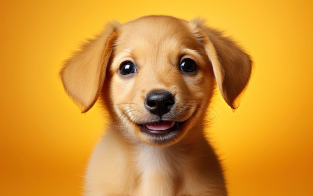 Happy puppy dog smiling on isolated background