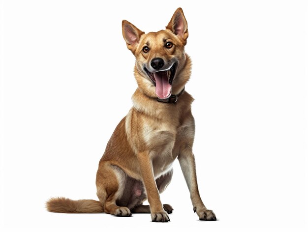 Happy puppy dog smiling on isolated white background Studio shot dog