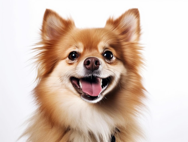 Happy puppy dog smiling on isolated white background Studio shot dog