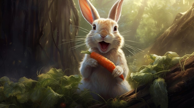 A happy rabbit munching on a carrot AI generated