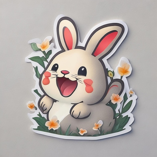 A happy rabbit sticker Generative AI