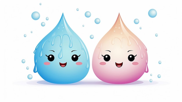 happy raindrops in cute funny with cartoon kawaii style