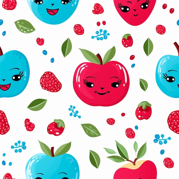 Счастливый узор из красных и синих яблок, созданный ИИ