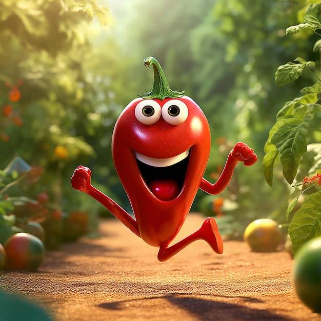 happy red chili pepper character in running pose